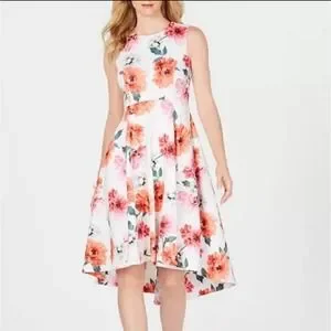 Calvin klein floral high low dress deals